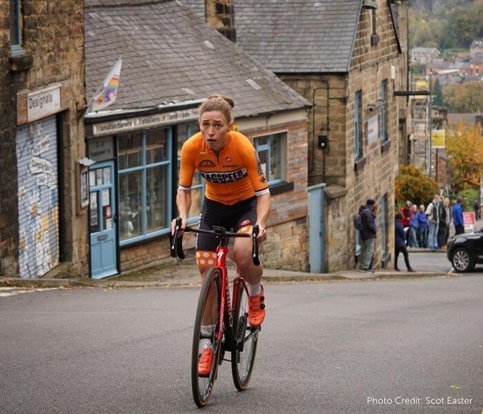 Becky Hair Cycling uphill